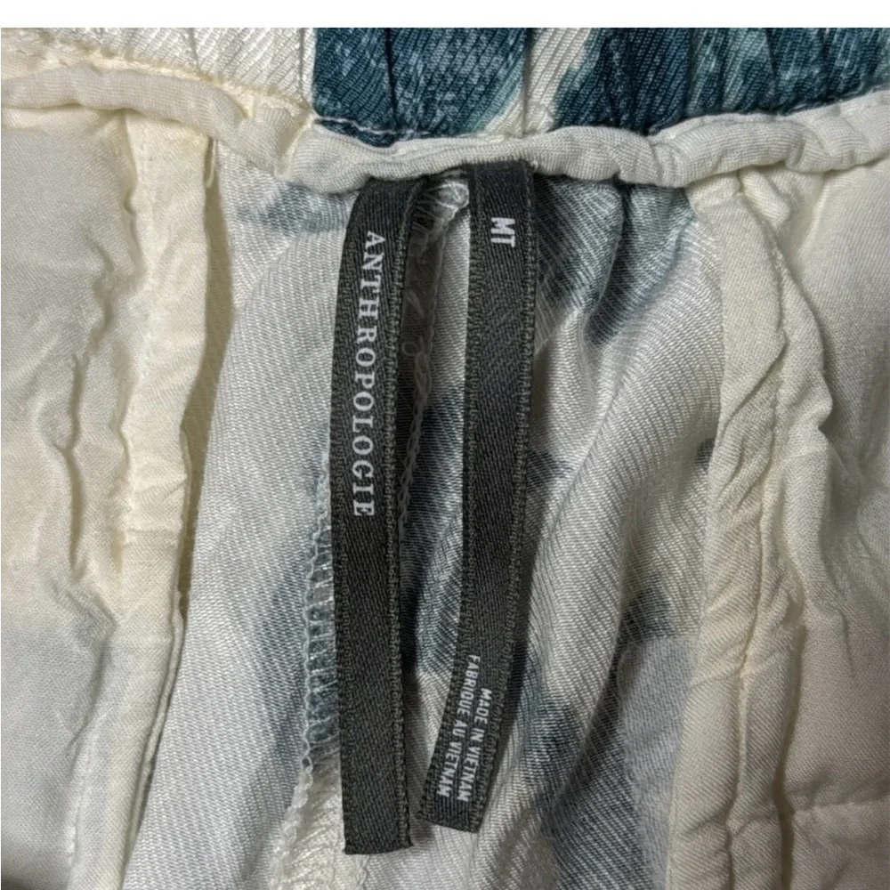 ANTHROPOLOGIE BLOCK PRINT GREEN AND WHITE SILKY TROUSERS SIZE MEDIUM TALL - Picture 11 of 12